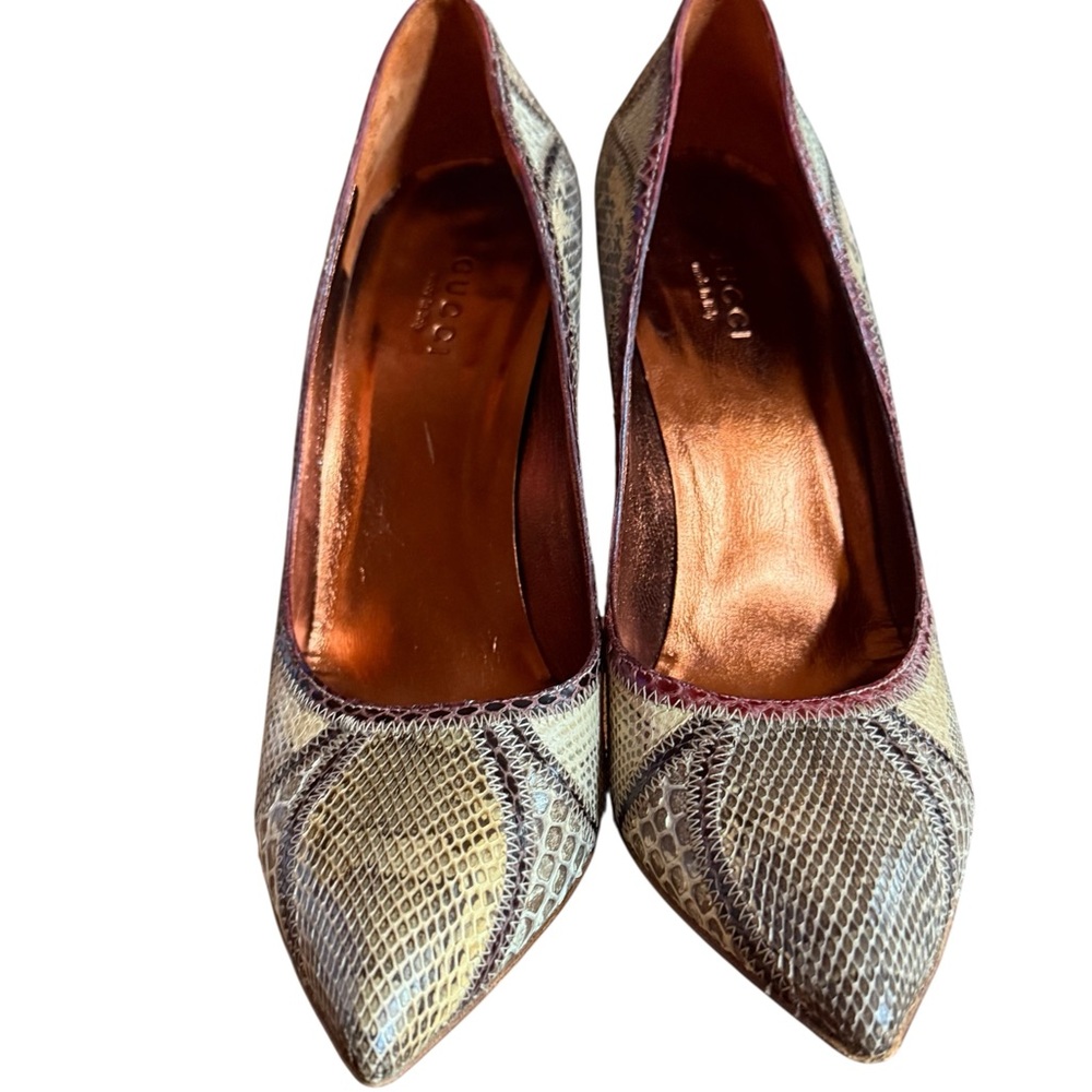 Gucci Python Snakeskin Patchwork Pumps Pointed To… - image 7
